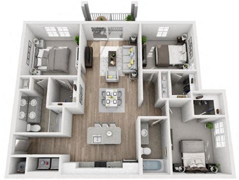 Floor plan for 3 beds, 2 baths, 1348 sqft